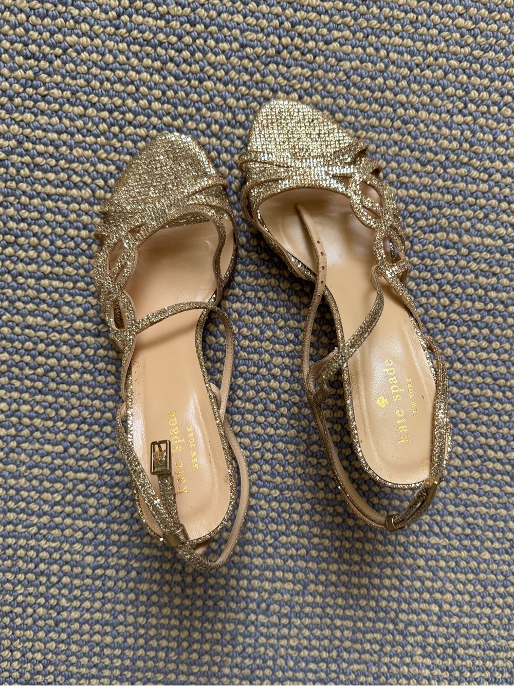 kate spade Metallic Gold Glitter Strappy Heels